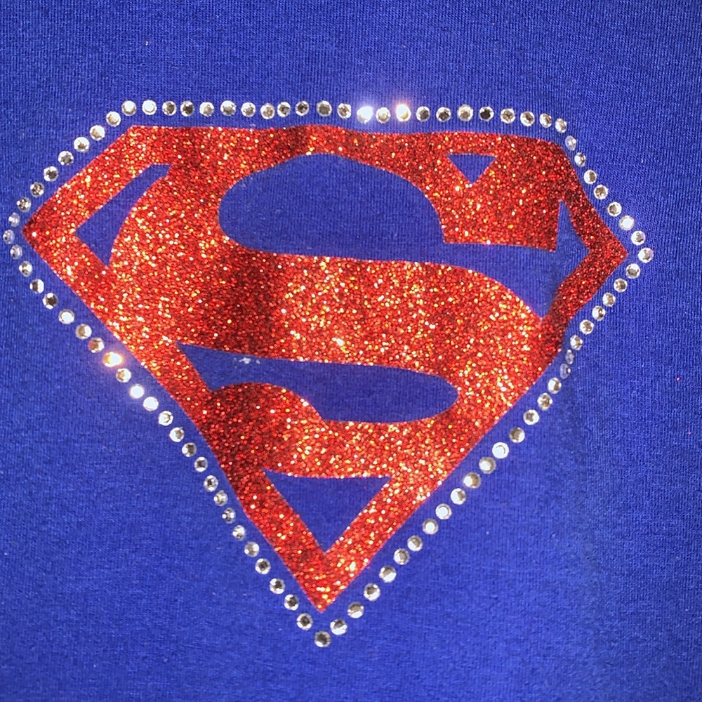 Vintage rare unisex rhinestone glitter Superman Logo T-Shirt - Picture 3 of 5